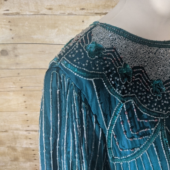 Vintage Stenay Teal Beaded Blouse - Picture 9 of 14